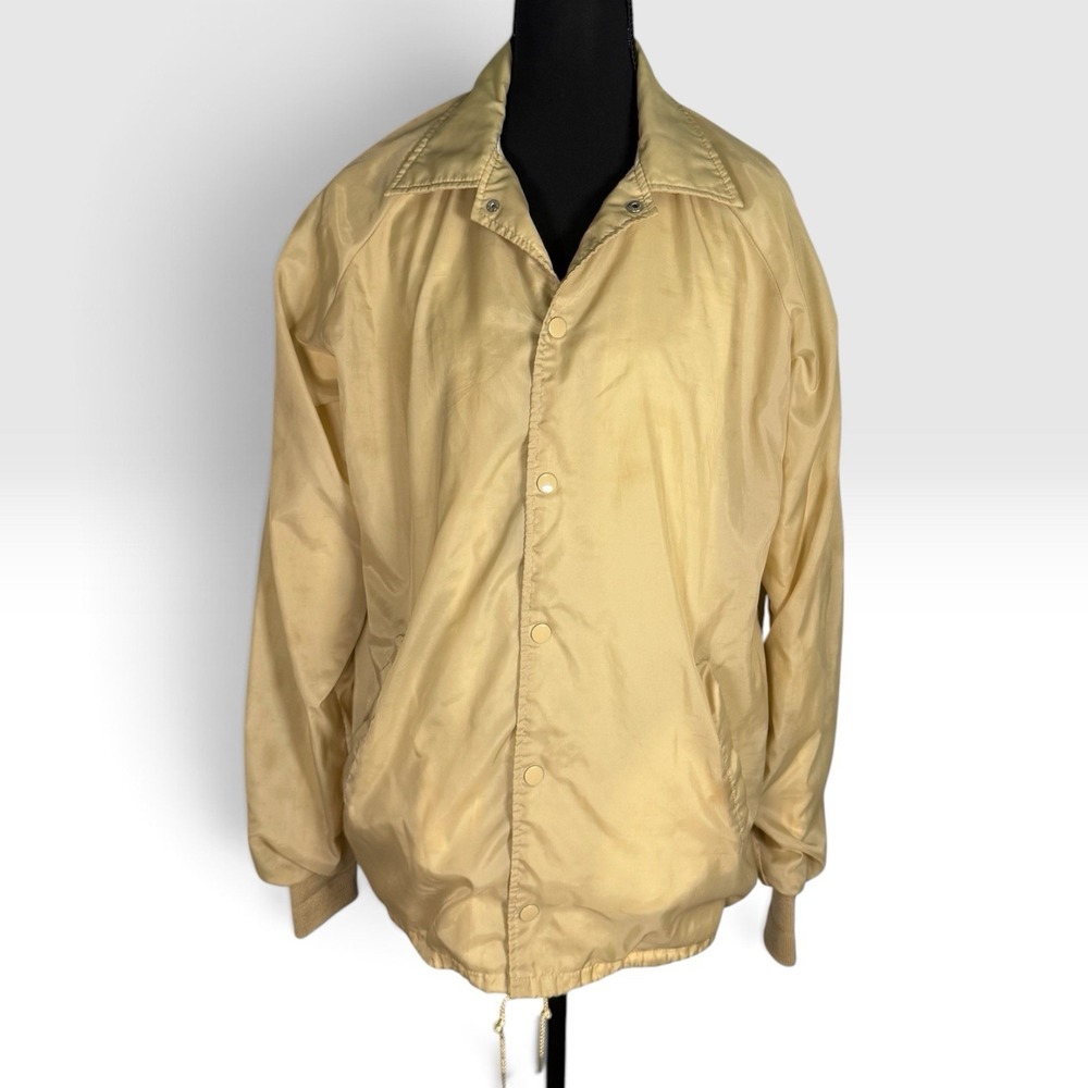 Vintage 80s Antigua of Scottsdale Mens M Tan Nylon Coach Windbreaker Jacket